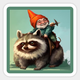 Garden Gnome Riding a Raccoon Sticker